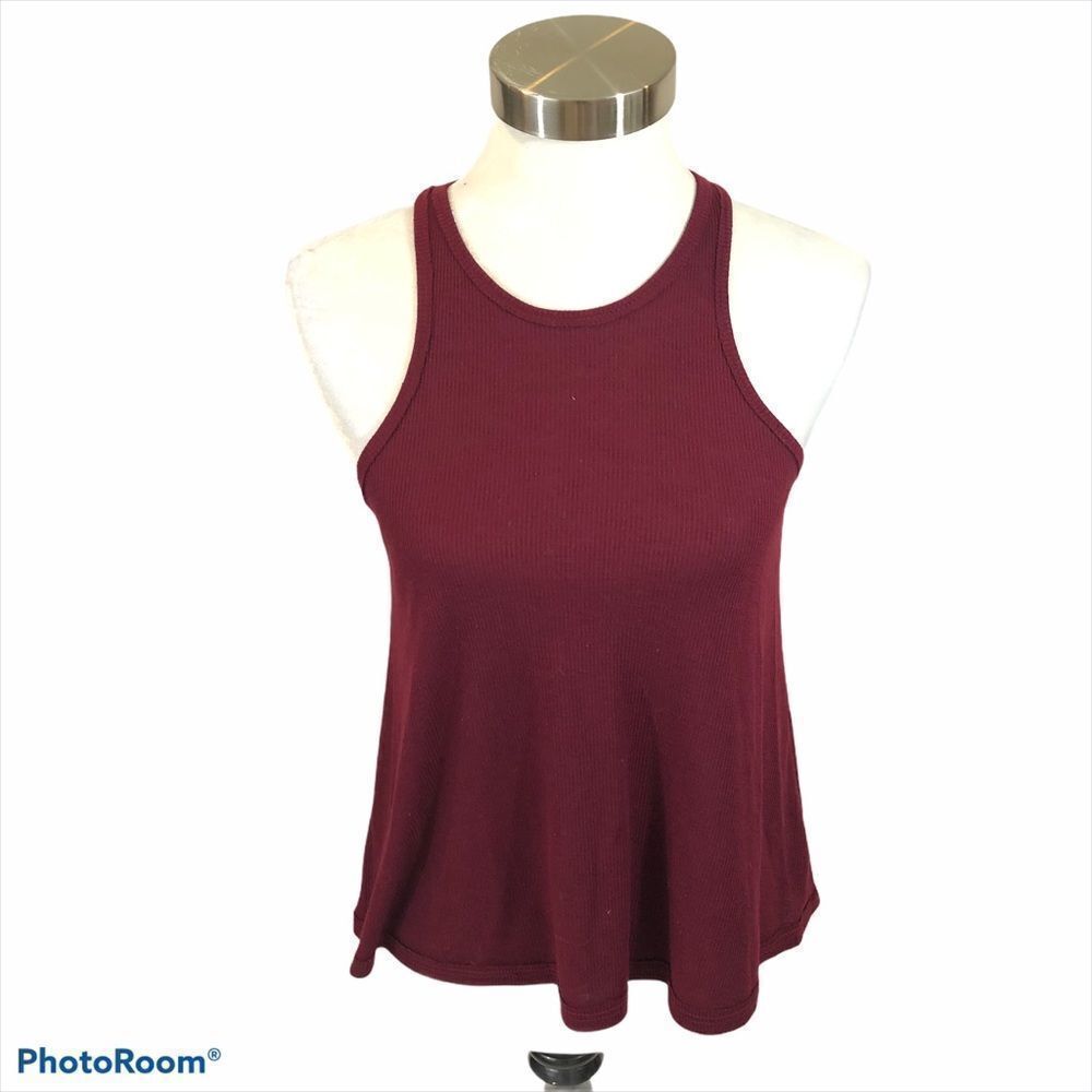 Free People Burgundy Loose Fitting Ribbed Tank Sm